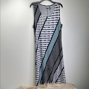 Chico's Black & White Polka Dot Midi Dress with Aqua Stripe beach to dinning